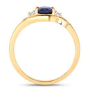0.98 Carat Genuine Blue Sapphire and White Diamond 10K Yellow Gold Ring-2