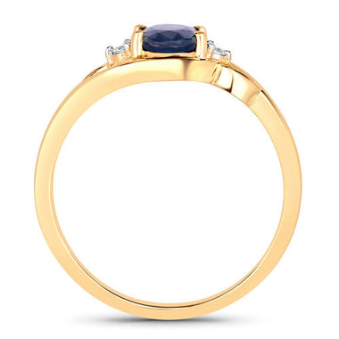 0.98 Carat Genuine Blue Sapphire and White Diamond 10K Yellow Gold Ring - 0