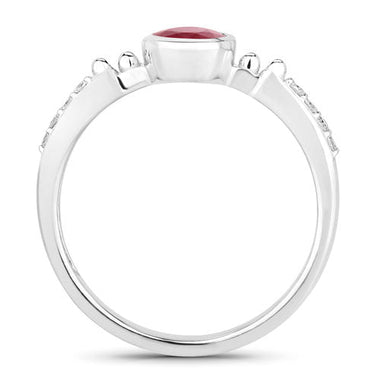 1.00 Carat Genuine Ruby and White Diamond 14K White Gold Ring - 0