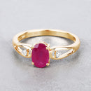 0.95 Carat Genuine Ruby and White Diamond 14K Yellow Gold Ring-4