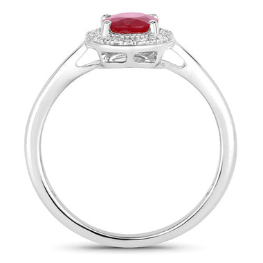 1.06 Carat Genuine Ruby and White Diamond 14K White Gold Ring - 0