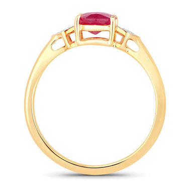 1.22 Carat Genuine Ruby and White Diamond 14K Yellow Gold Ring - 0