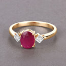 1.22 Carat Genuine Ruby and White Diamond 14K Yellow Gold Ring-4