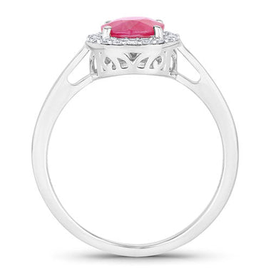 1.83 Carat Genuine Ruby and White Diamond 14K White Gold Ring - 0