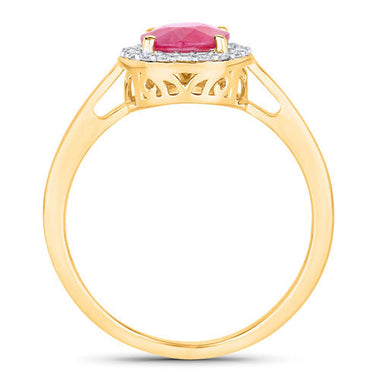 1.83 Carat Genuine Ruby and White Diamond 14K Yellow Gold Ring - 0