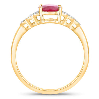 1.52 Carat Genuine Ruby and White Diamond 14K Yellow Gold Ring - 0