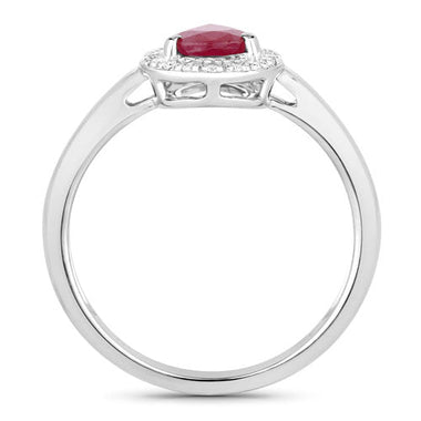 1.02 Carat Genuine Ruby and White Diamond 14K White Gold Ring - 0