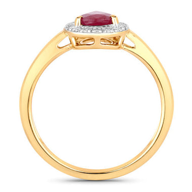 1.02 Carat Genuine Ruby and White Diamond 14K Yellow Gold Ring - 0