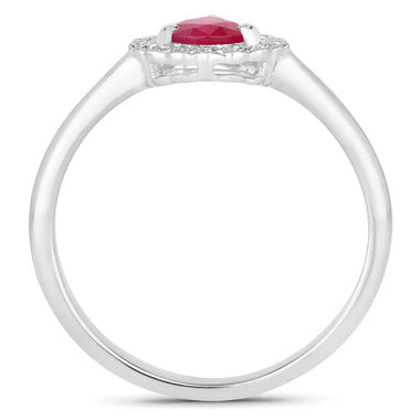 0.94 Carat Genuine Ruby and White Diamond 14K White Gold Ring - 0