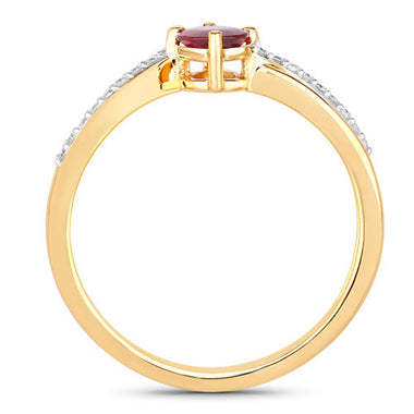 0.52 Carat Genuine Ruby and White Diamond 14K Yellow Gold Ring - 0