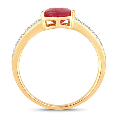 1.56 Carat Genuine Ruby and White Diamond 14K Yellow Gold Ring - 0