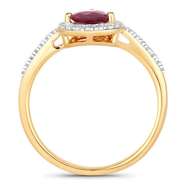 1.25 Carat Genuine Ruby and White Diamond 14K Yellow Gold Ring - 0