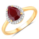 1.30 Carat Genuine Ruby and White Diamond 14K Yellow Gold Ring-1