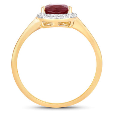1.30 Carat Genuine Ruby and White Diamond 14K Yellow Gold Ring - 0