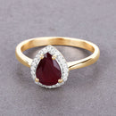 1.30 Carat Genuine Ruby and White Diamond 14K Yellow Gold Ring-4