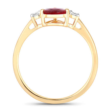 1.08 Carat Genuine Ruby and White Diamond 14K Yellow Gold Ring - 0