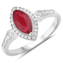 0.96 Carat Genuine Ruby and White Diamond 14K White Gold Ring-1