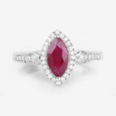 0.96 Carat Genuine Ruby and White Diamond 14K White Gold Ring-8