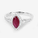 0.96 Carat Genuine Ruby and White Diamond 14K White Gold Ring-9