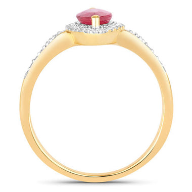 0.96 Carat Genuine Ruby and White Diamond 14K Yellow Gold Ring - 0