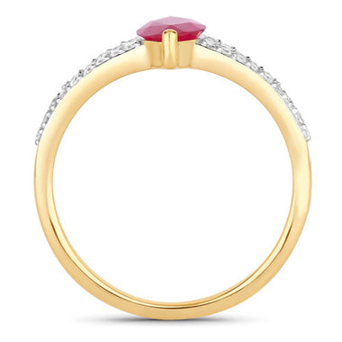 1.58 Carat Genuine Ruby and White Diamond 14K Yellow Gold Ring - 0