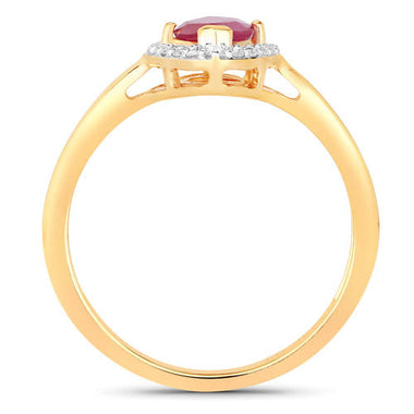 1.57 Carat Genuine Ruby and White Diamond 14K Yellow Gold Ring - 0