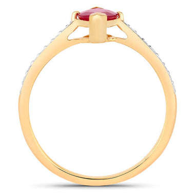 1.51 Carat Genuine Ruby and White Diamond 14K Yellow Gold Ring - 0