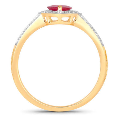 1.06 Carat Genuine Ruby and White Diamond 14K Yellow Gold Ring - 0