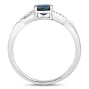 0.88 Carat Genuine Blue Sapphire and White Diamond 14K White Gold Ring-2