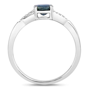 0.88 Carat Genuine Blue Sapphire and White Diamond 14K White Gold Ring - 0