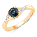0.88 Carat Genuine Blue Sapphire and White Diamond 14K Yellow Gold Ring-1