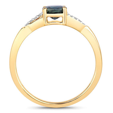 0.88 Carat Genuine Blue Sapphire and White Diamond 14K Yellow Gold Ring - 0