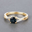0.88 Carat Genuine Blue Sapphire and White Diamond 14K Yellow Gold Ring-4
