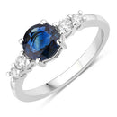 1.38 Carat Genuine Blue Sapphire and White Diamond 14K White Gold Ring-1