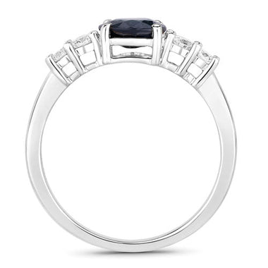 1.38 Carat Genuine Blue Sapphire and White Diamond 14K White Gold Ring - 0