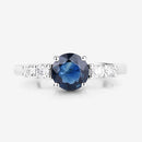 1.38 Carat Genuine Blue Sapphire and White Diamond 14K White Gold Ring-8