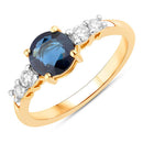 1.38 Carat Genuine Blue Sapphire and White Diamond 14K Yellow Gold Ring-1