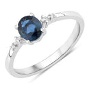 0.84 Carat Genuine Blue Sapphire and White Diamond 14K White Gold Ring-1