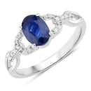 1.12 Carat Genuine Blue Sapphire and White Diamond 14K White Gold Ring-1