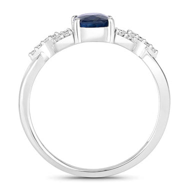 1.12 Carat Genuine Blue Sapphire and White Diamond 14K White Gold Ring - 0