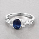 1.12 Carat Genuine Blue Sapphire and White Diamond 14K White Gold Ring-4
