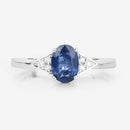 1.01 Carat Genuine Blue Sapphire and White Diamond 14K White Gold Ring-8
