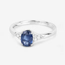 1.01 Carat Genuine Blue Sapphire and White Diamond 14K White Gold Ring-9