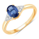 1.01 Carat Genuine Blue Sapphire and White Diamond 14K Yellow Gold Ring-1