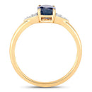 1.01 Carat Genuine Blue Sapphire and White Diamond 14K Yellow Gold Ring-2