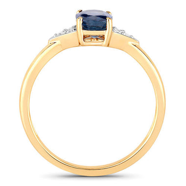 1.01 Carat Genuine Blue Sapphire and White Diamond 14K Yellow Gold Ring - 0