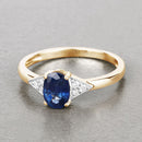 1.01 Carat Genuine Blue Sapphire and White Diamond 14K Yellow Gold Ring-4
