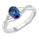 1.04 Carat Genuine Blue Sapphire and White Diamond 14K White Gold Ring-1