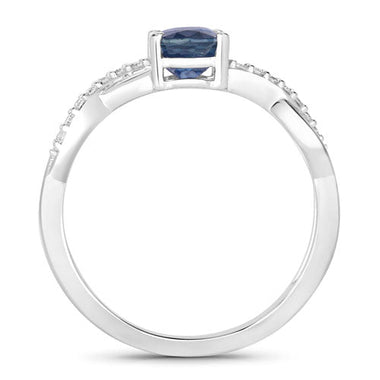 1.04 Carat Genuine Blue Sapphire and White Diamond 14K White Gold Ring - 0