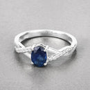 1.04 Carat Genuine Blue Sapphire and White Diamond 14K White Gold Ring-4